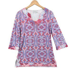 Ava Lynn Womens Pink And Purple Geometric Printed Long Sleeve Tunic